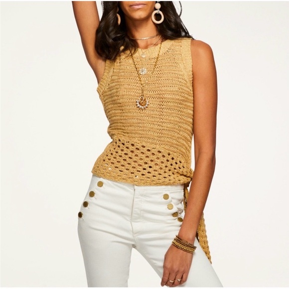 Ramy Brook Tops - Ramy Brook XS Krystal crochet knit tie waist top in Gold